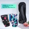3 Pcs Satin Bonnet Sleep Cap, Extra Long for Braids, Comfortable for Sleeping, Silk Bonnet for Women Dreadlocks, Long Hair, Soft Elastic Band (Black, Green Leaves, Black Flowers) view 4