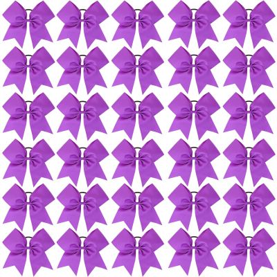 CN 30PCS 8" Large Cheer Bows, Cheerleading Bows Ponytail Holder for Girls, Grosgrain Ribbon Purple Cheer Hair Bows with Elastic Hair Tie for Cheerleader College Sports Softball Competition