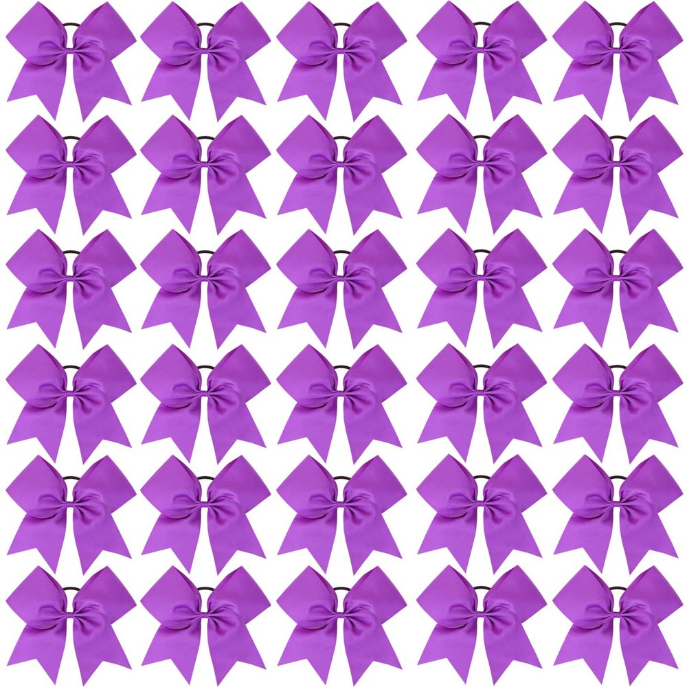 CN 30PCS 8" Large Cheer Bows, Cheerleading Bows Ponytail Holder for Girls, Grosgrain Ribbon Purple Cheer Hair Bows with Elastic Hair Tie for Cheerleader College Sports Softball Competition