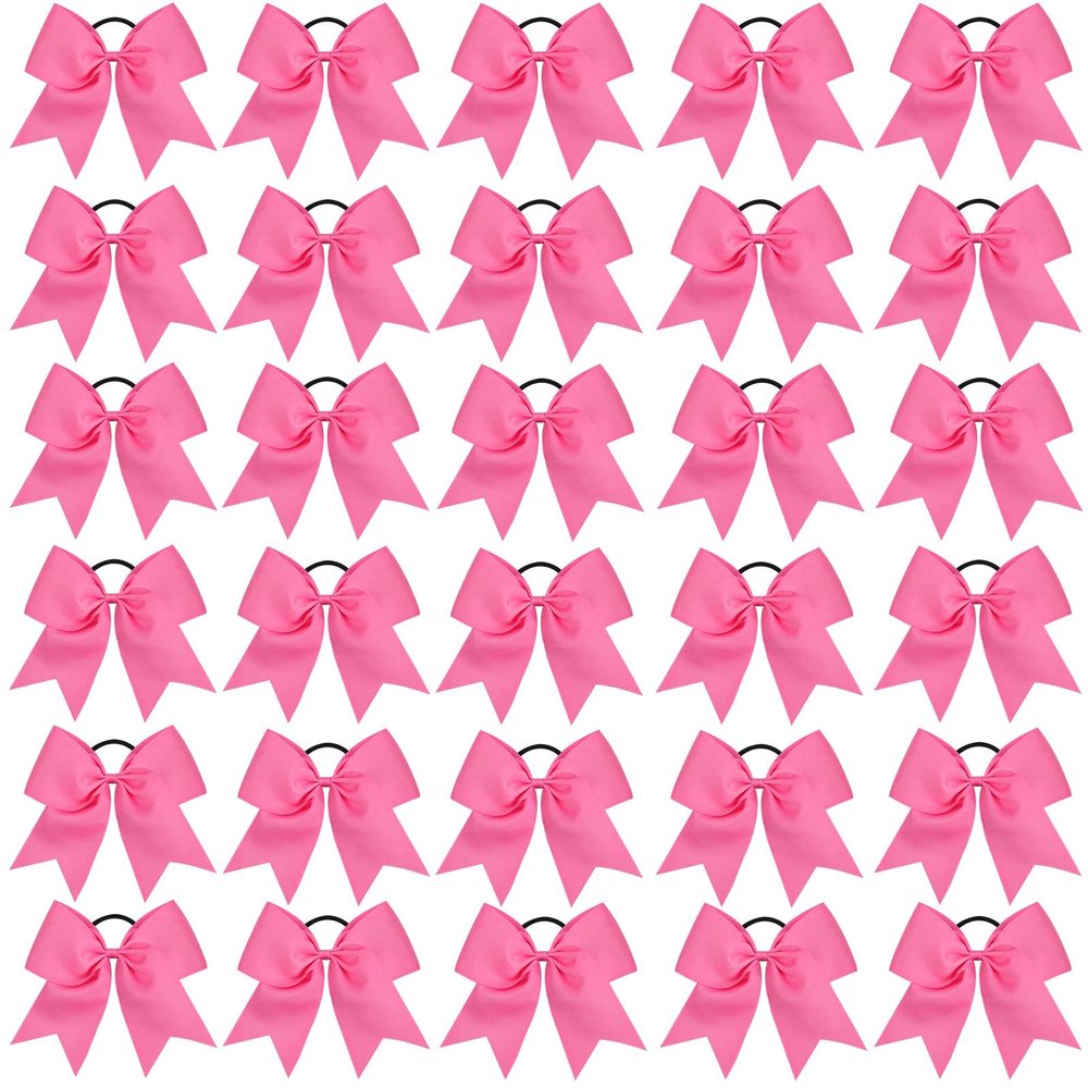 CN 30PCS 8" Large Cheer Bows, Cheerleading Bows Ponytail Holder for Girls, Grosgrain Ribbon Pink Cheer Hair Bows with Elastic Hair Tie for Cheerleader College Sports Softball Competition