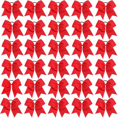 CN 30PCS 8" Large Cheer Bows, Cheerleading Bows Ponytail Holder for Girls, Grosgrain Ribbon Red Cheer Hair Bows with Elastic Hair Tie for Cheerleader College Sports Softball Competition