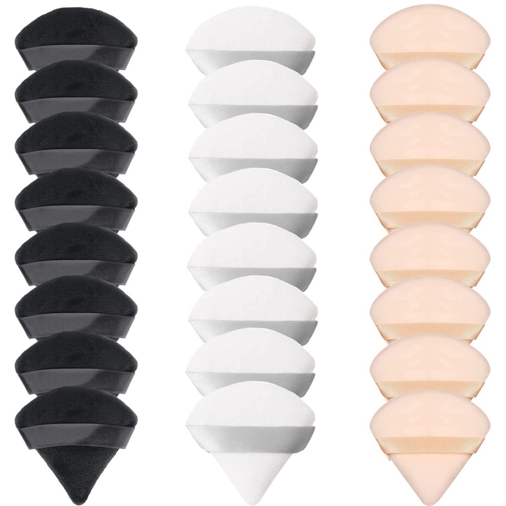 24 Pieces Powder Puff, Triangle Makeup Puff Cotton Powder Face Washable Body Powder Puff for Loose Powder Body Cosmetic Foundation Sponge Makeup Tool (8B8W8N)