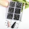 Beadsland 7200pcs Flatback Rhinestones,Gray Rhinestone Nail Gems Round Crystal Rhinestones for Crafts,Mixed 6 Sizes with Wax Pencil Kit, SS3-SS10,Black Diamond view 2
