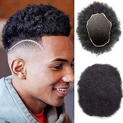 Afro Curly Toupee For Men Full Lace Hairpieces For Black Men 10x8 Inch Real Human Hair Units African American Mens Toupee Transparent French Lace Black Men Kinky Curly Hair Replacement Systems US Stock. (10MM TIGHT CURL, 1B# OFF BLACK)