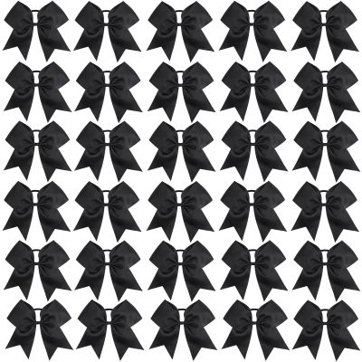CN 30PCS 8" Large Cheer Bows, Cheerleading Bows Ponytail Holder for Girls, Grosgrain Ribbon Black Cheer Hair Bows with Elastic Hair Tie for Cheerleader College Sports Softball Competition