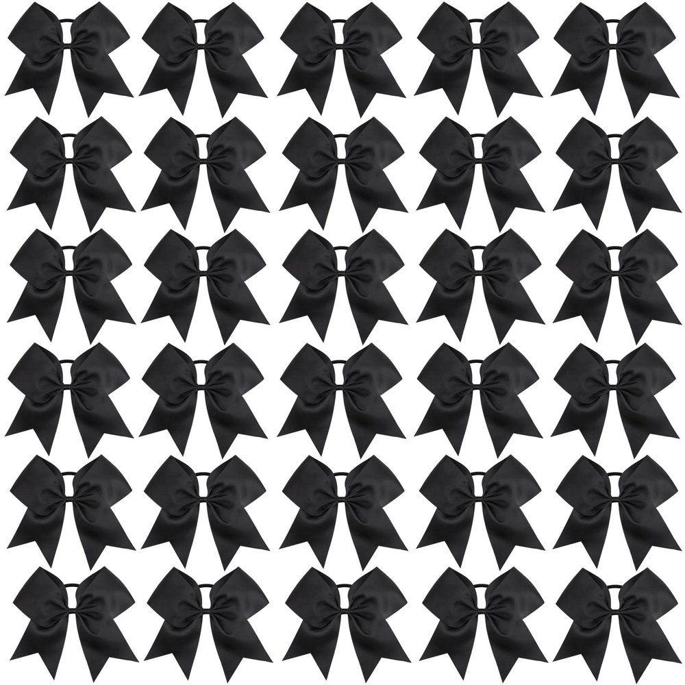CN 30PCS 8" Large Cheer Bows, Cheerleading Bows Ponytail Holder for Girls, Grosgrain Ribbon Black Cheer Hair Bows with Elastic Hair Tie for Cheerleader College Sports Softball Competition