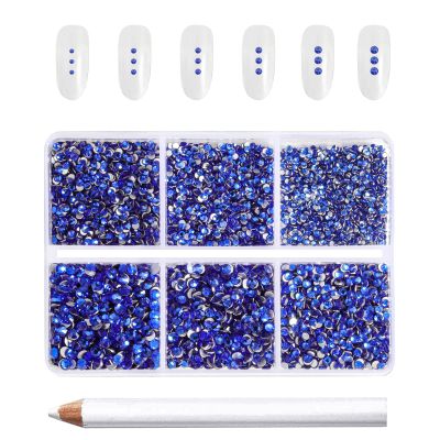 Beadsland 7200pcs Flatback Rhinestones,Royal Blue Rhinestone Nail Gems Round Crystal Rhinestones for Crafts,Mixed 6 Sizes with Wax Pencil Kit, SS3-SS10,Sapphire