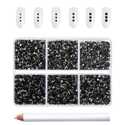 Beadsland 7200pcs Flatback Rhinestones,Black Rhinestone Nail Gems Round Crystal Rhinestones for Crafts,Mixed 6 Sizes with Wax Pencil Kit, SS3-SS10,Jet Black