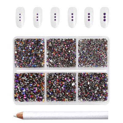 Beadsland 7200pcs Flatback Rhinestones,Blue Rhinestone Nail Gems Round Crystal Rhinestones for Crafts,Mixed 6 Sizes with Wax Pencil Kit, SS3-SS10,Blue Volcano