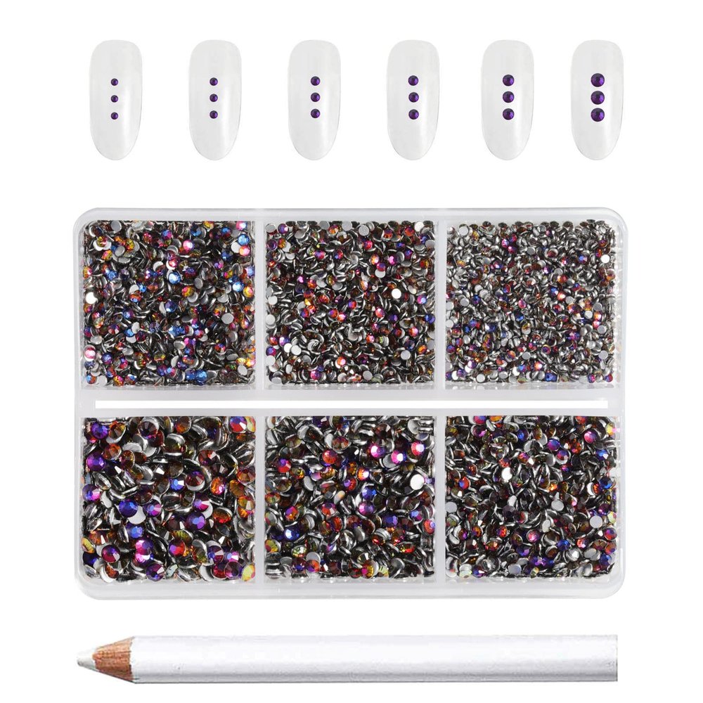 Beadsland 7200pcs Flatback Rhinestones,Blue Rhinestone Nail Gems Round Crystal Rhinestones for Crafts,Mixed 6 Sizes with Wax Pencil Kit, SS3-SS10,Blue Volcano