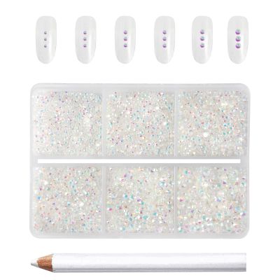 Beadsland 7200pcs Flatback Rhinestones,Transparent Rhinestone Nail Gems Round Crystal Rhinestones for Crafts,Mixed 6 Sizes with Wax Pencil Kit, SS3-SS10,Transparent AB