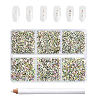 Beadsland 7200pcs Flatback Rhinestones,AB Crystal Rhinestone Nail Gems Round Crystal Rhinestones for Crafts,Mixed 6 Sizes with Wax Pencil Kit, SS3-SS10,Crystal AB