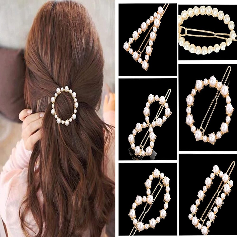 BBRATS 6 PCS,Metal, Plastic geometric shape minimalistic lock Hair Clips for Women and Girls,white