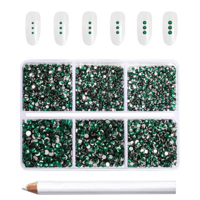 Beadsland 7200pcs Flatback Rhinestones,Green Rhinestone Nail Gems Round Crystal Rhinestones for Crafts,Mixed 6 Sizes with Wax Pencil Kit, SS3-SS10,Emerald