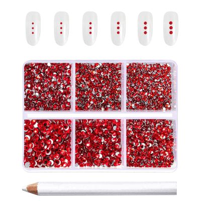 Beadsland 7200pcs Flatback Rhinestones, Red AB Rhinestone Nail Gems Round Crystal Rhinestones for Crafts,Mixed 6 Sizes with Wax Pencil Kit, SS3-SS10, Light Siam