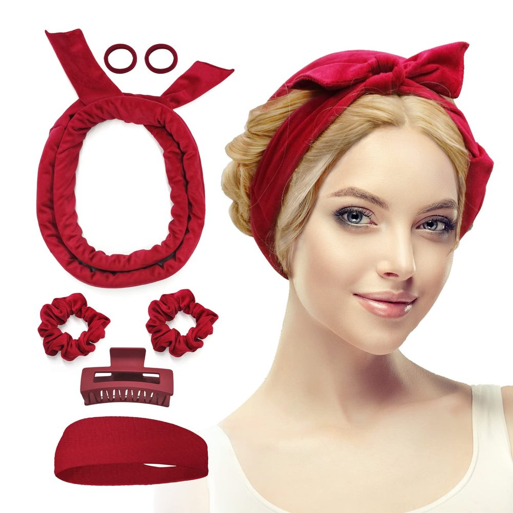 Fitifun Hair Curlers, 61' Extra Long No Heat Curling Headband Hair Curlers to Sleep In, Heatless Hair Curlers for Long Hair (Red)