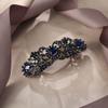 EVER FAITH Wedding Austrian Crystal CZ Art Deco Flower Tear Drop Hair Barrette Clip for Woman Sapphire Blue Silver-Tone view 3
