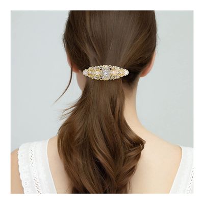 EVER FAITH Bridal Hair Accessory for Bride Austrian Crystal CZ Art Deco Flower Vine Barrette Clip for Women Clear Gold-Tone