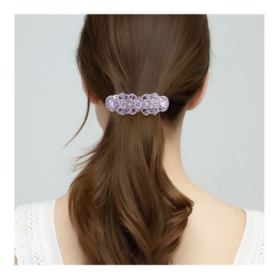 EVER FAITH Wedding Austrian Crystal CZ Art Deco Flower Tear Drop Hair Barrette Clip for Woman Purple Silver-Tone
