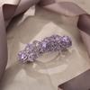EVER FAITH Wedding Austrian Crystal CZ Art Deco Flower Tear Drop Hair Barrette Clip for Woman Purple Silver-Tone view 3