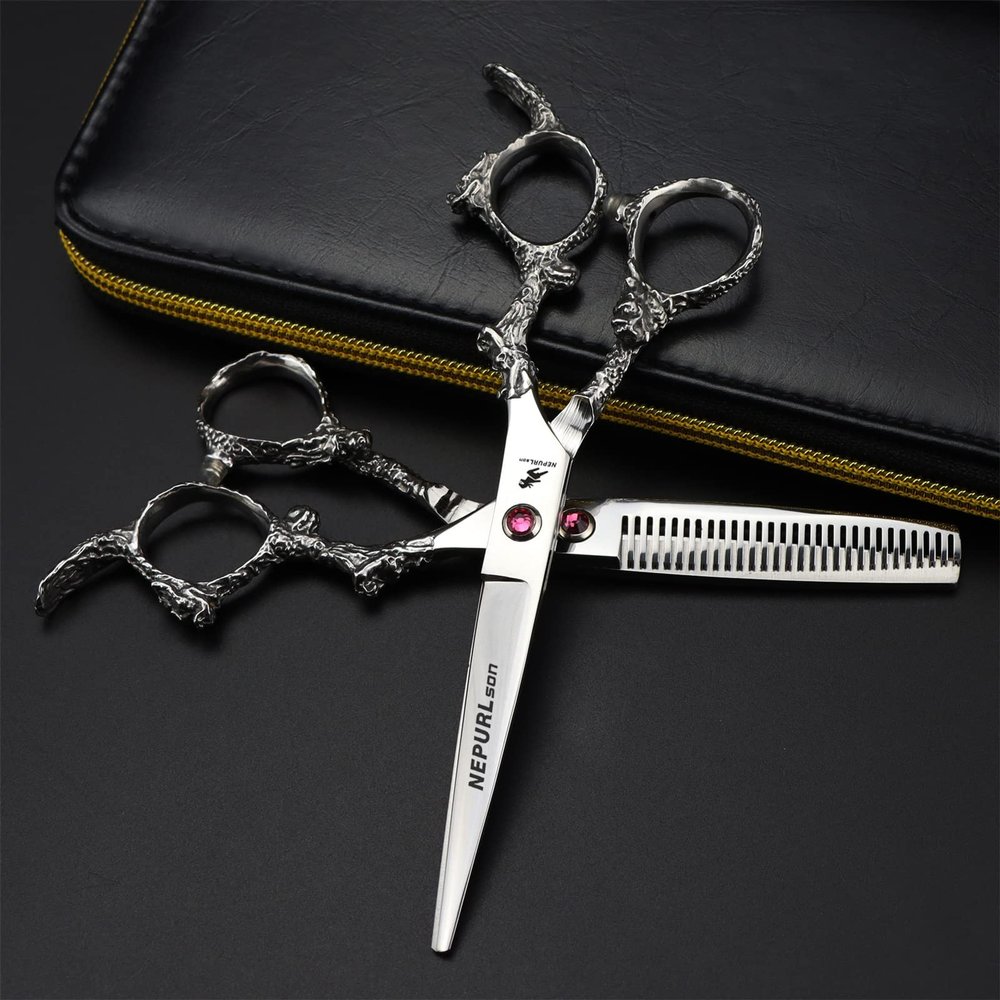 6.0 Inch Hair Scissors Set, Silver Dragon Handle Barber Shears Haircut Scissors Salon Trimming Scissors, Hair Shears Blending Scissor Kit, for Men Women Home Use