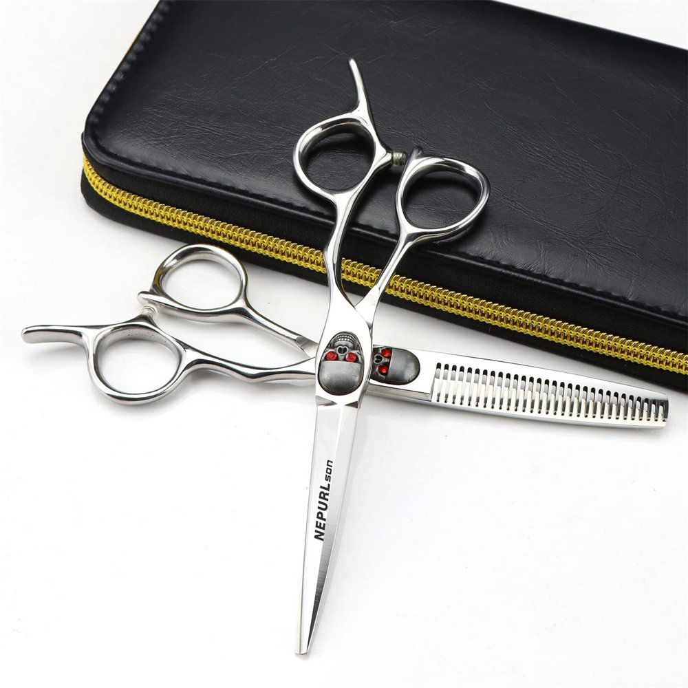 6.0 Inch Professional Hair Scissors Set, Barber Shears Haircut Scissors Salon Trimming Scissors, Bangs Scissors, Sharp and Durable, Japan 440C, with Bag, for Black Barber, Salon, Home