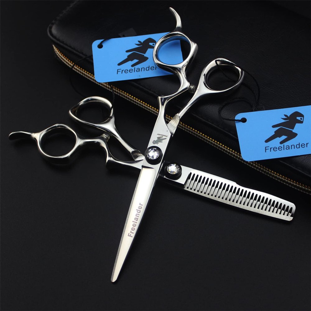 3 PCS Professional Hair Scissors Set, 6.0 Inch Barber Shears Haircut Scissors Salon Trimming Scissors, Bright Big Curved Handle Hair Shears Blending Scissor Kit, for Barber, Salon, Home