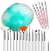 21 Pcs Nail Art Brushes Set Gel Nail Art Design Tools with Palette Nail Stuff Nail Tech Supplies 2-way Dotting Pens Acrylic Silicone Manicure Kit DIY Makeup Display Board, Green view 1