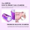 Saviland French Tip Nail Stamp: 5PCS Purple Radium Jelly Stamper Nail Art Stamper Kit, Long & Short Clear Silicone Nail Stamping with Scrapers Nail Stamp for French Manicure view 3