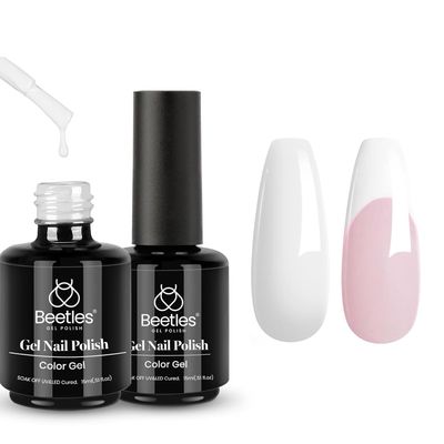 Beetles White Gel Polish Set - 2Pcs 15ML White Color Gel Polish Soak Off UV Light Cure for French Nail Manicure Salon DIY Gift for Women