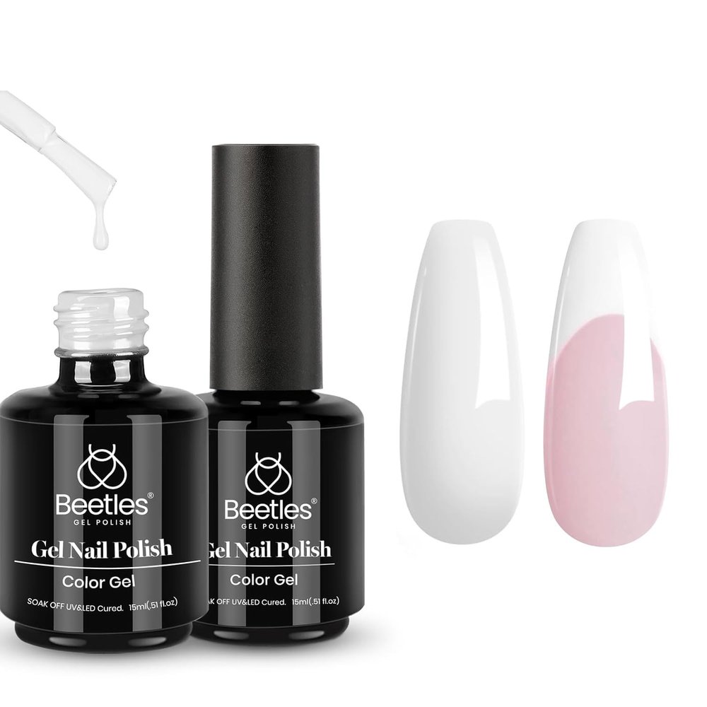 Beetles White Gel Polish Set - 2Pcs 15ML White Color Gel Polish Soak Off UV Light Cure for French Nail Manicure Salon DIY Gift for Women