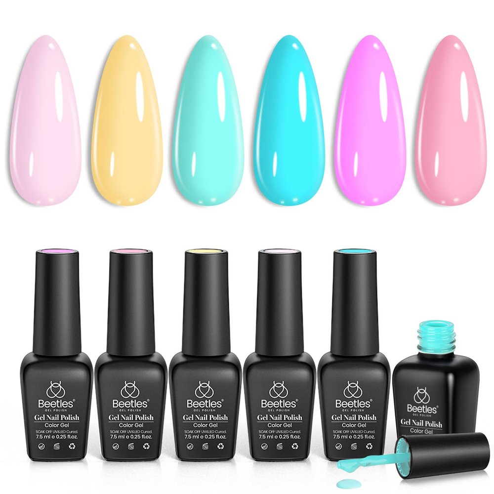 Beetles Pastel Gel Polish Set - 6 Colors Pink Yellow Blue Gel Polish Pastel Soak Off Uv Nail Lamp Gifts for Women Manicure Kit
