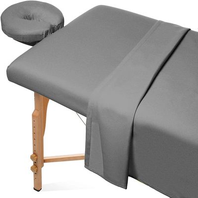 Crown Bedding 3 Piece Massage Table Spa Sheet Set 600 Thread Count Ultra Soft Egyptian Cotton - 1 Fitted Sheet 1 Flat Sheet 1 Face Rest Cover - Sky Blue
