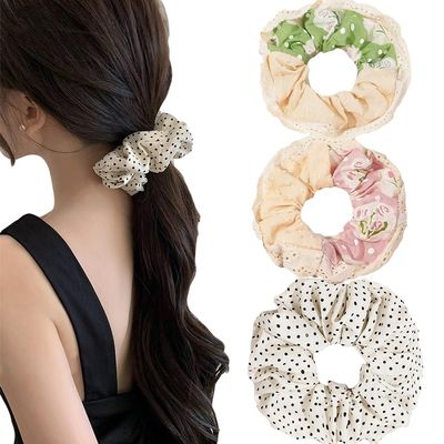 3 Pack Cute Lace Floral Hair Scrunchies for women, Lace Flower Hair Ties Floral Hair bands Scrunchies Ponytail Holders Floral Headbands Accessories for Girls