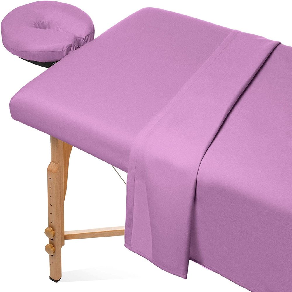 Crown Bedding 3 Piece Massage Table Spa Sheet Set 600 Thread Count Ultra Soft Egyptian Cotton - 1 Fitted Sheet 1 Flat Sheet 1 Face Rest Cover - Gold