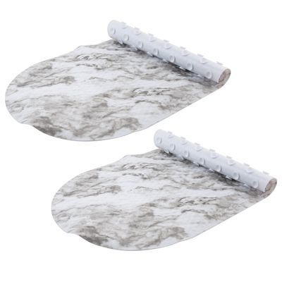 Bath Bliss 2 Pack Shower Tub Mat | Oval Anti-Slip Bathmat | Suction Cup Base | Drain Holes | Safety | Marble Print