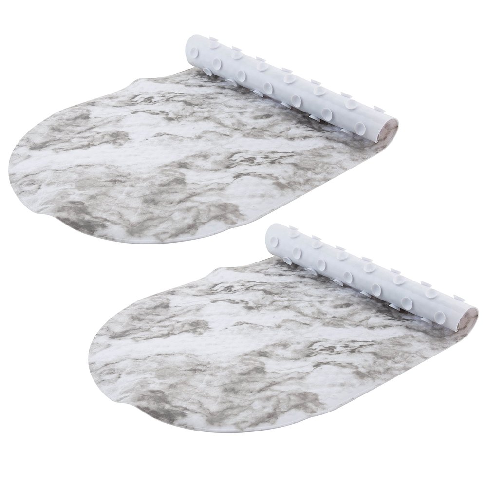 Bath Bliss 2 Pack Shower Tub Mat | Oval Anti-Slip Bathmat | Suction Cup Base | Drain Holes | Safety | Marble Print