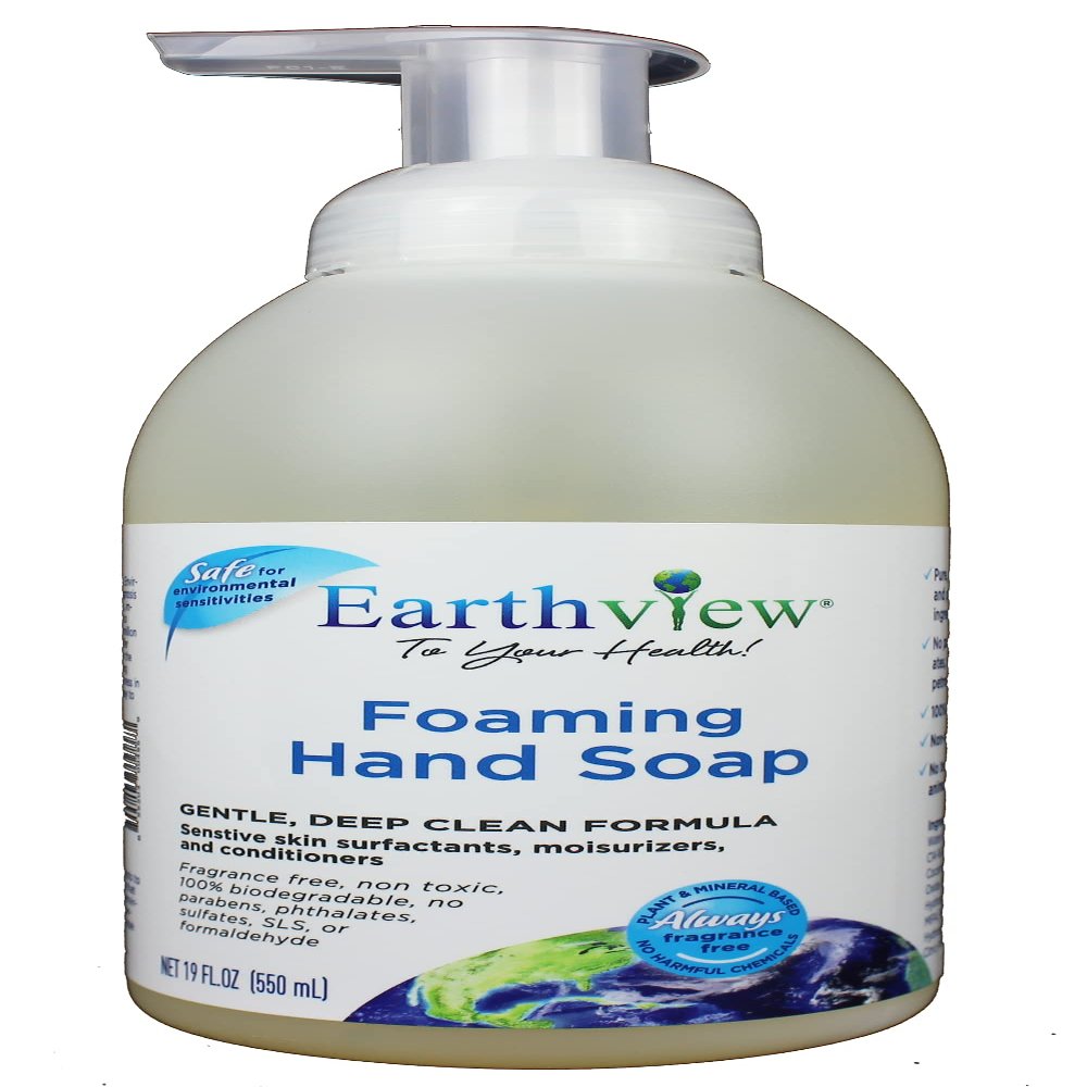 Earthview Fragrance Free Foaming Hand Soap, 19 Fl Oz Unscented, Gentle, Moisturizing, Environmental Sensitivities (MCS, EI, MI free, Sulfate free, SLS free, Sensitive Skin, Eco-Friendly)