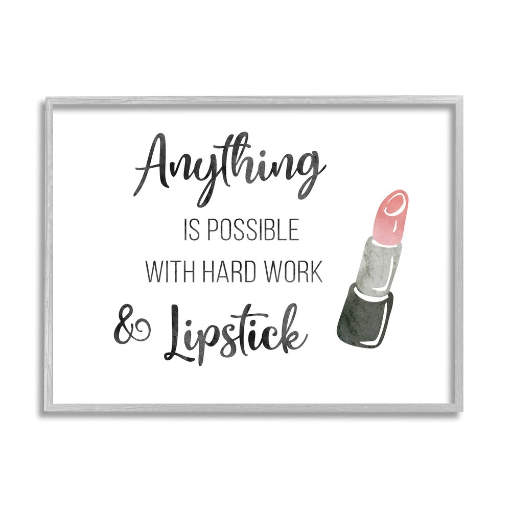 Stupell Industries Anything Possible With Lipstick Glam Makeup Inspiration Framed Wall Art, Design By CAD Designs