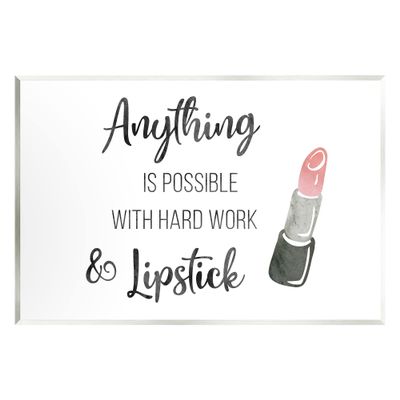 Stupell Industries Anything Possible With Lipstick Glam Makeup Inspiration Wood Wall Art, Design By CAD Designs