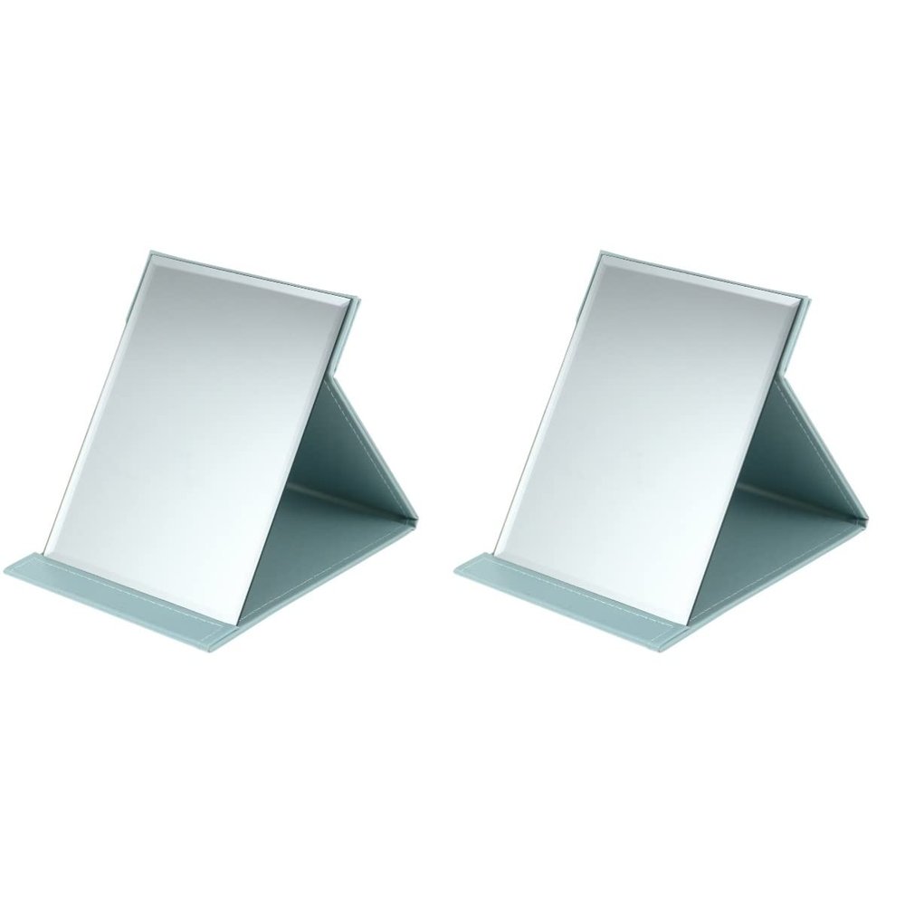 Beaupretty 2pcs Modern Ultrathin Leather Mirror Small Tabletop Foldable Rectangular Bedroom Standing Stand Tools Dresser Cosmetic Base Outdoor Home Dressing Portable Desktop Folding with for
