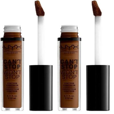 NYX PROFESSIONAL MAKEUP Can't Stop Won't Stop Contour Concealer, 24h Full Coverage Matte Finish - Walnut (Pack of 2)