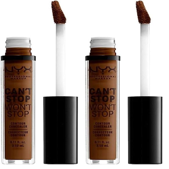 NYX PROFESSIONAL MAKEUP Can't Stop Won't Stop Contour Concealer, 24h Full Coverage Matte Finish - Walnut (Pack of 2)
