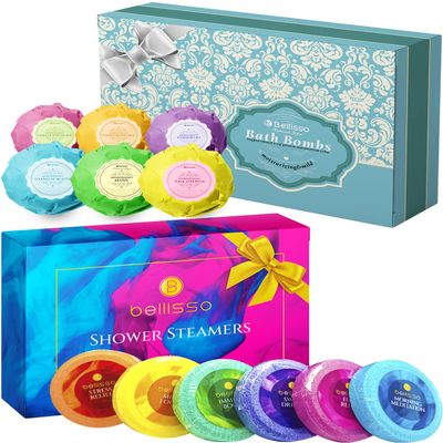 BELLISSO Bath Bombs Gift Set and Aromatherapy Shower Steamers Set, 6 Fizzies