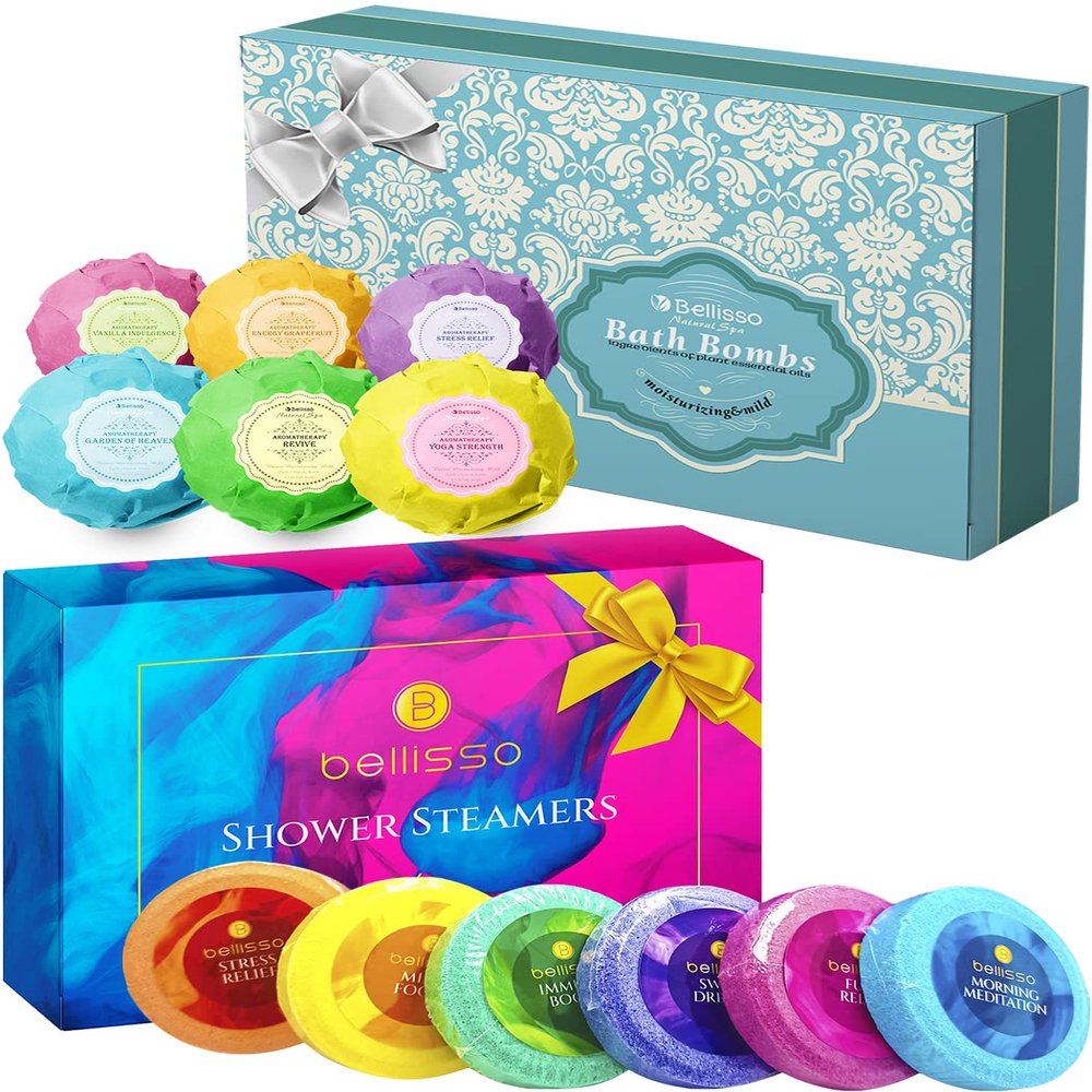 BELLISSO Bath Bombs Gift Set and Aromatherapy Shower Steamers Set, 6 Fizzies