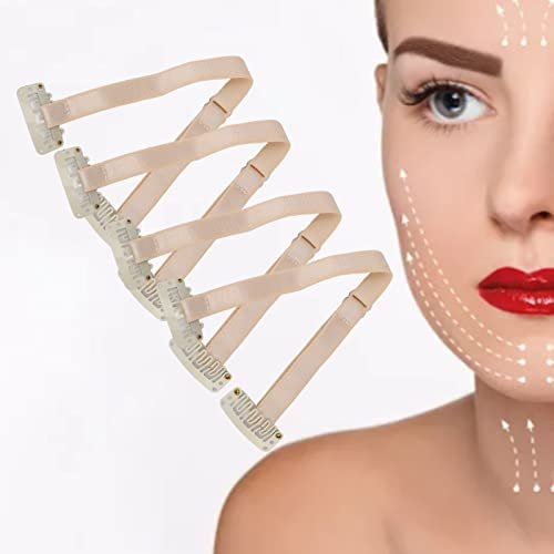 4pcs Facelift Bands with Clips, Adjustable Elastic Instant Face Band, Women Face Stretching Strap, Invisible Hairpin Face Stretching Lifting Strap for Women