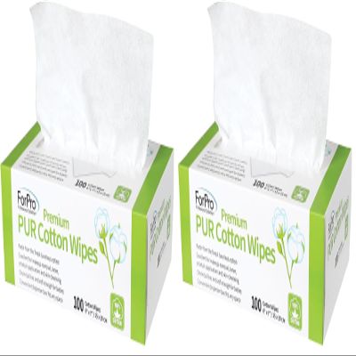 ForPro Premium PUR Dispenser Cotton Wipes, 100% Cotton, Extra-Soft, for Cosmetic, Nail, and Personal Care, 6 x 7, 100-Count (Pack of 2)