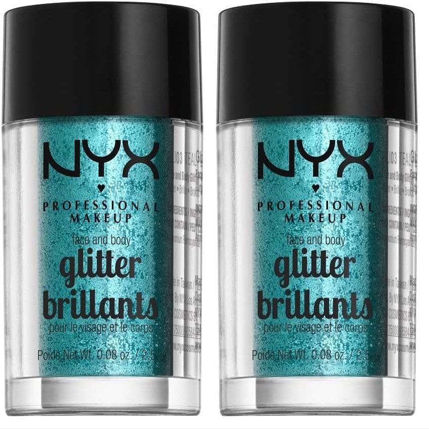 NYX PROFESSIONAL MAKEUP Face & Body Glitter, Teal (Pack of 2)