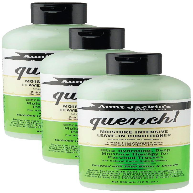 Aunt Jackie's Quench Moisture Intensive Leave-in Conditioner, Shea butter & Olive Oil, 12 Fl.Oz (374840) (Pack of 3)