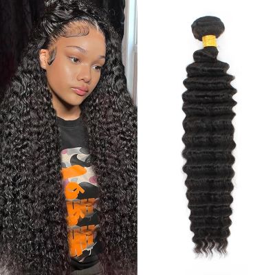 12A Deep Wave Bundles Human Hair 20 Inch Full And Thick Single Bundles 100% Unprocessed Brazilian Virgin Hair Bundles Soft Deep Curly Bundles Human Hair Natural Color 1 Bundle100g/pc